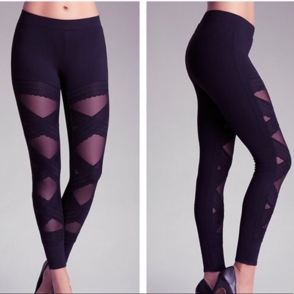 Bebe Pants Jumpsuits Bebe Boudoir Leggings Lace Mesh Detail Black Poshmark